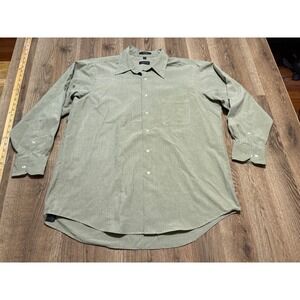 Regis Button Up Shirt Mens 17 32/33 Green Adult Microfiber Long Sleeve Excellent